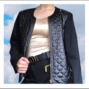 Ellen Tracy Leather Jacket with Gold Studs